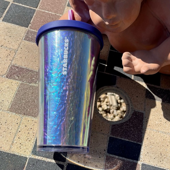 Starbucks acrylic blue crinkle wave iridescent foil 2019 shiny - Picture 12 of 16